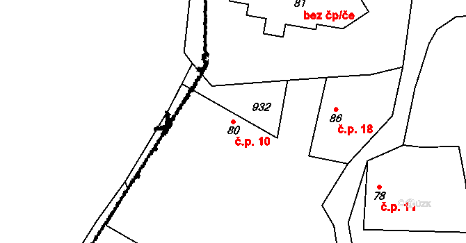 Vrcholtovice 10, Šebířov na parcele st. 80 v KÚ Vyšetice, Katastrální mapa