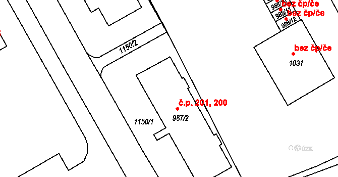 Nové Město 200,201, Broumov na parcele st. 987/2 v KÚ Broumov, Katastrální mapa