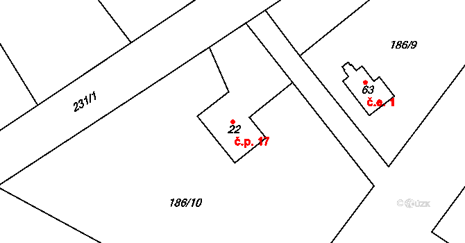 Dolní Raškovice 17, Svinčany na parcele st. 22 v KÚ Raškovice u Přelouče, Katastrální mapa