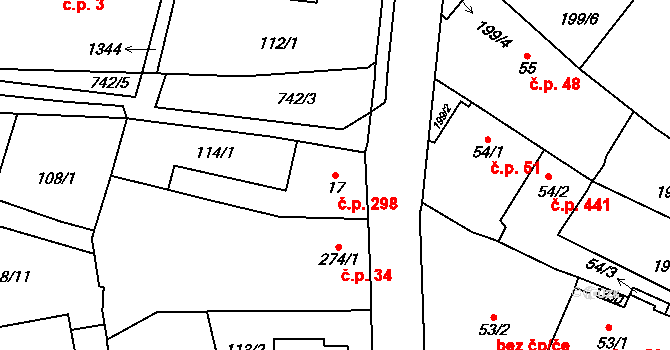 Svítkov 298, Pardubice na parcele st. 17 v KÚ Svítkov, Katastrální mapa