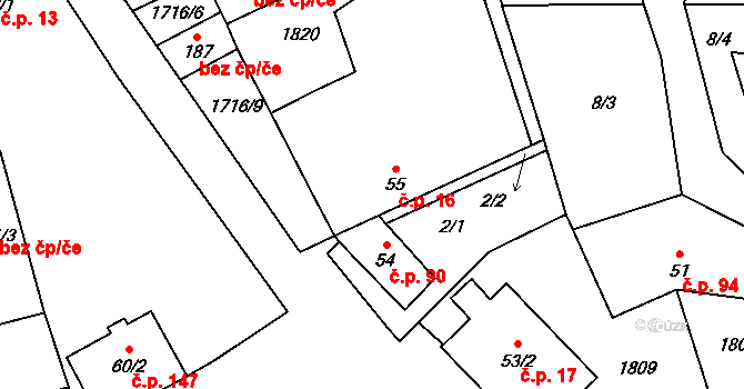 Hracholusky 16 na parcele st. 55 v KÚ Hracholusky u Prachatic, Katastrální mapa