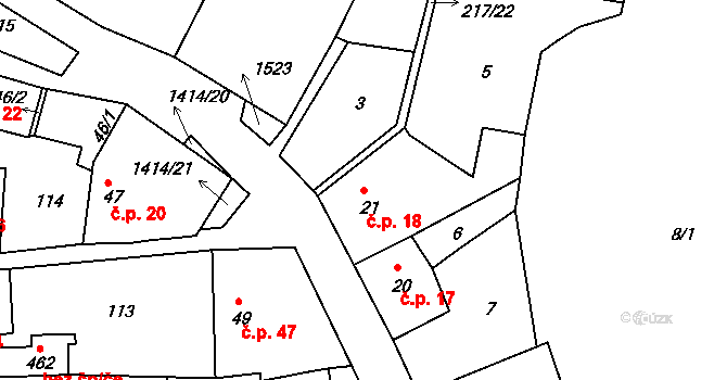 Lhenice 18 na parcele st. 21 v KÚ Lhenice, Katastrální mapa