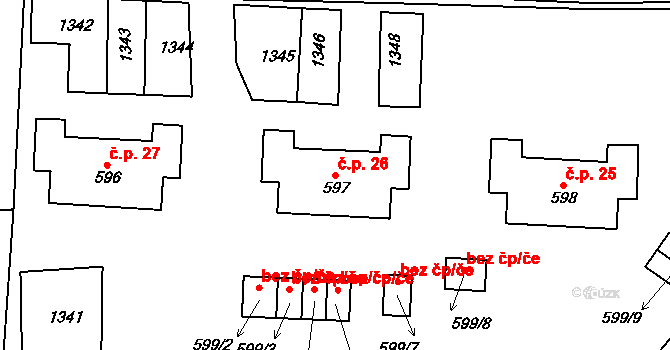 Josefodol 26, Světlá nad Sázavou na parcele st. 597 v KÚ Horní Bohušice, Katastrální mapa