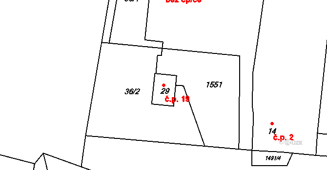 Lhota 19, Bor na parcele st. 29 v KÚ Lhota u Tachova, Katastrální mapa
