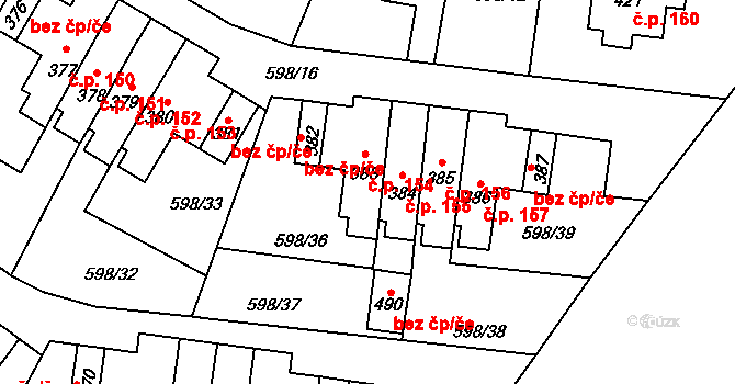 Skuhrov nad Bělou 154 na parcele st. 383 v KÚ Skuhrov nad Bělou, Katastrální mapa