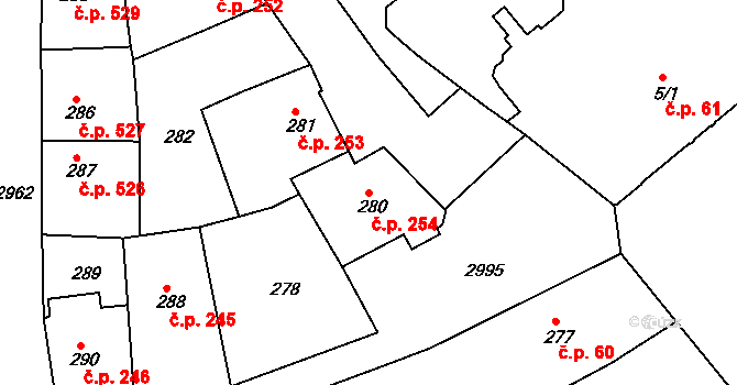 Rychnov nad Kněžnou 254 na parcele st. 280 v KÚ Rychnov nad Kněžnou, Katastrální mapa