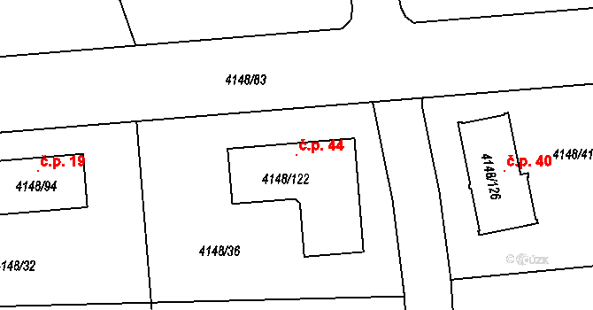 Mariánovice 44, Benešov na parcele st. 4148/122 v KÚ Benešov u Prahy, Katastrální mapa