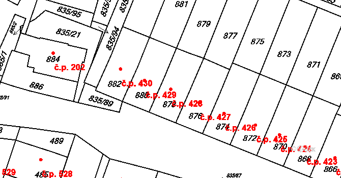 Drnholec 428 na parcele st. 878 v KÚ Drnholec, Katastrální mapa