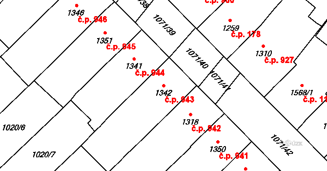 Velké Bílovice 943 na parcele st. 1342 v KÚ Velké Bílovice, Katastrální mapa