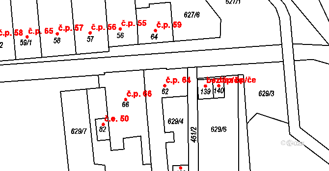 Křenůvky 64, Myslejovice na parcele st. 62 v KÚ Křenůvky, Katastrální mapa
