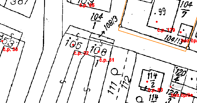 Dyjákovičky 31 na parcele st. 108/1 v KÚ Dyjákovičky, Katastrální mapa