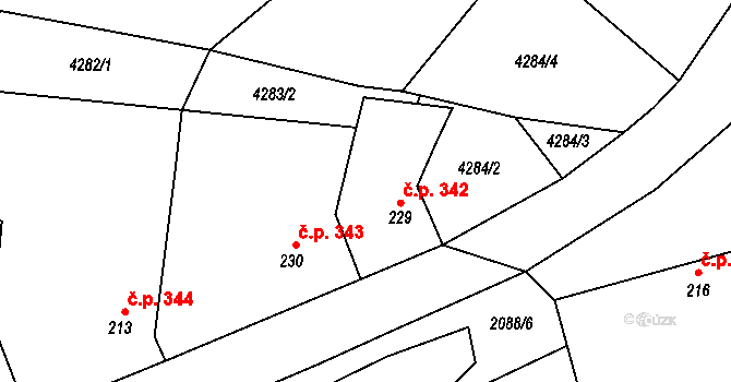 Míšovice 342, Hostěradice na parcele st. 229 v KÚ Míšovice, Katastrální mapa