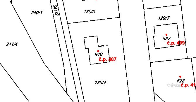 Přerov II-Předmostí 407, Přerov na parcele st. 840 v KÚ Předmostí, Katastrální mapa