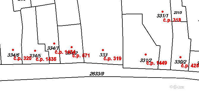 Lipník nad Bečvou I-Město 319, Lipník nad Bečvou na parcele st. 333 v KÚ Lipník nad Bečvou, Katastrální mapa