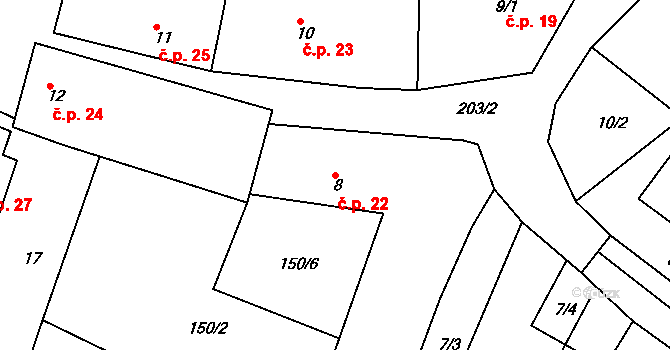 Bojmany 22, Žehušice na parcele st. 8 v KÚ Bojmany, Katastrální mapa