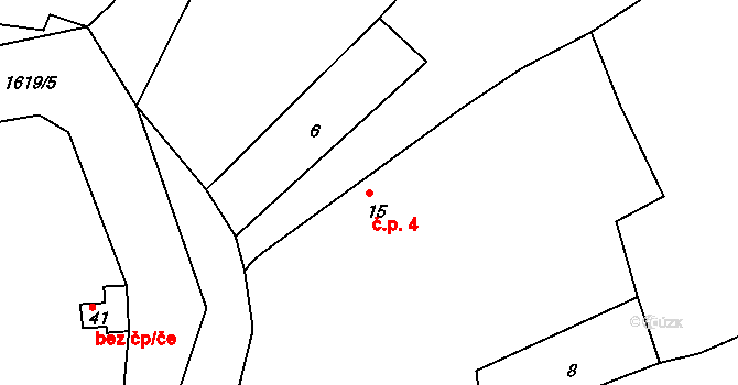 Políkno 4, Toužim na parcele st. 15 v KÚ Políkno u Toužimi, Katastrální mapa