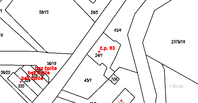 Josefův Důl 63 na parcele st. 24/1 v KÚ Josefův Důl u Jablonce nad Nisou, Katastrální mapa