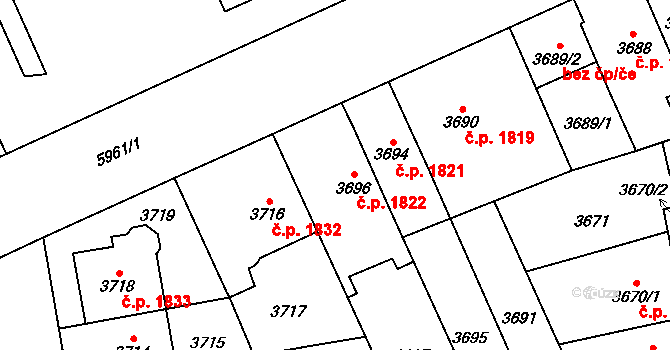 Jihlava 1822 na parcele st. 3696 v KÚ Jihlava, Katastrální mapa