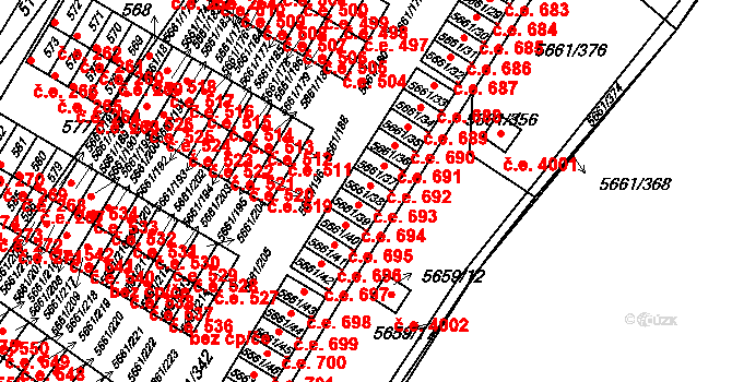Jihlava 693 na parcele st. 5661/38 v KÚ Jihlava, Katastrální mapa