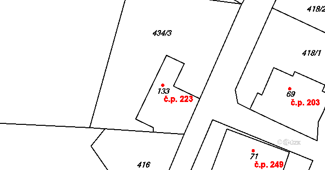 Bašť 223 na parcele st. 133 v KÚ Bašť, Katastrální mapa