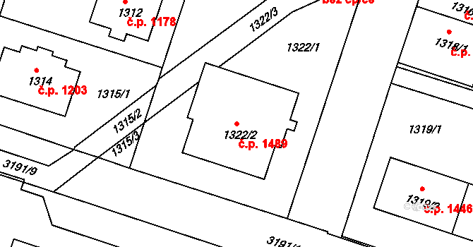 Čelákovice 1489 na parcele st. 1322/2 v KÚ Čelákovice, Katastrální mapa