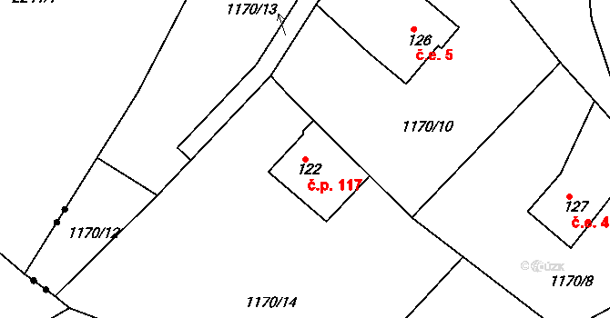 Opatov 117, Luby na parcele st. 122 v KÚ Opatov u Lubů, Katastrální mapa