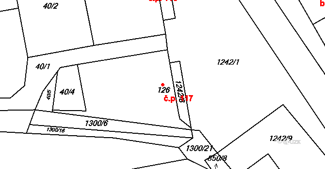 Sazená 117 na parcele st. 126 v KÚ Sazená, Katastrální mapa