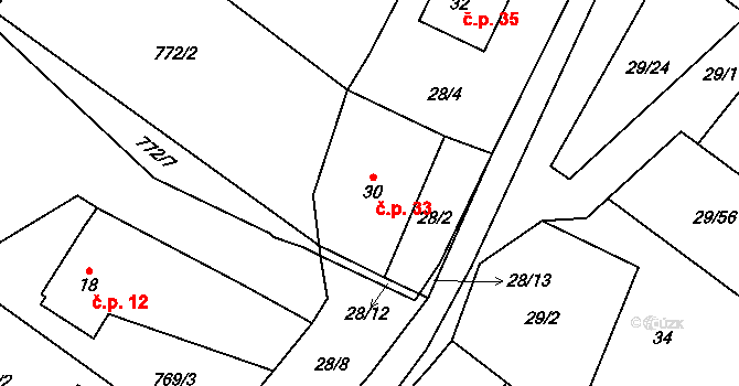 Rounek 33, Vyskytná nad Jihlavou na parcele st. 30 v KÚ Rounek, Katastrální mapa