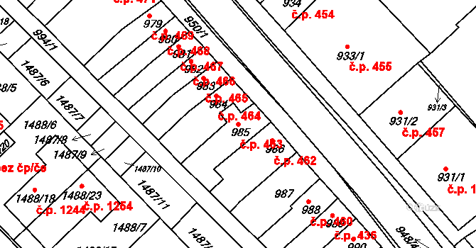 Rousínov 463 na parcele st. 984 v KÚ Rousínov u Vyškova, Katastrální mapa