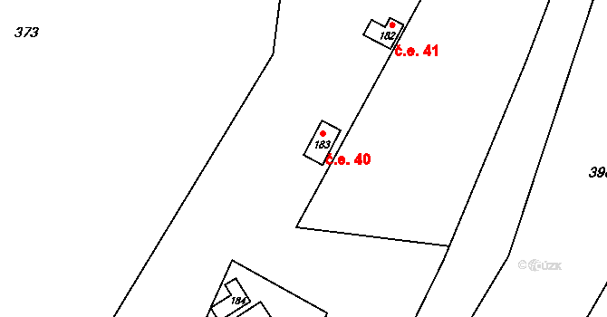 Tvrdkov 40 na parcele st. 183 v KÚ Tvrdkov, Katastrální mapa