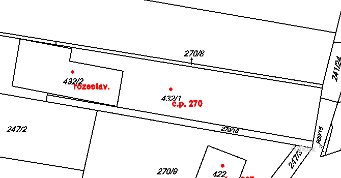 Břilice 270, Třeboň na parcele st. 432/1 v KÚ Břilice, Katastrální mapa