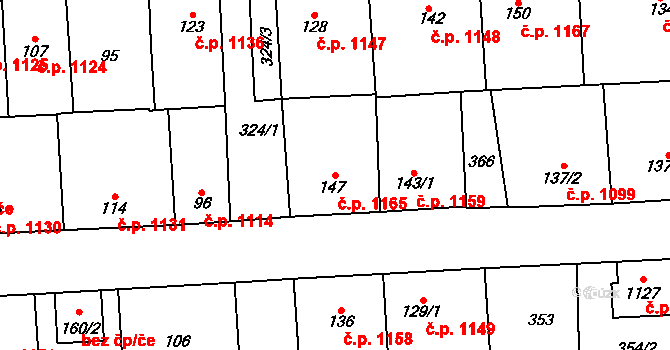 Švermov 1165, Kladno na parcele st. 147 v KÚ Hnidousy, Katastrální mapa