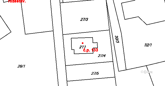Pěnčín 133 na parcele st. 211 v KÚ Pěnčín, Katastrální mapa