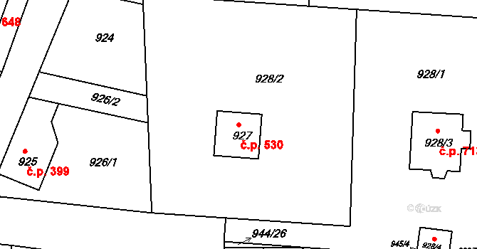 Hrádek nad Nisou 530 na parcele st. 927 v KÚ Hrádek nad Nisou, Katastrální mapa