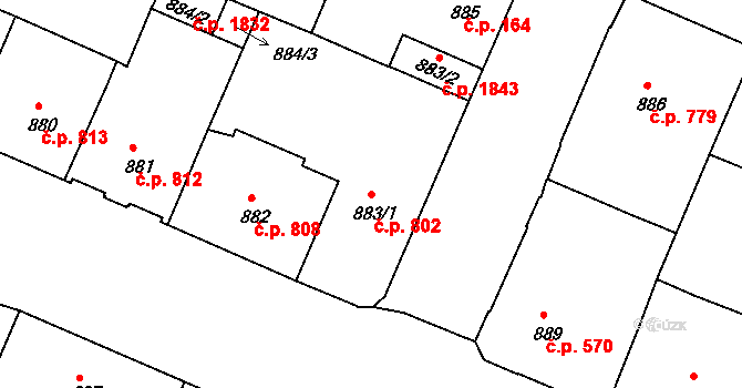 Děčín IV-Podmokly 802, Děčín na parcele st. 883/1 v KÚ Podmokly, Katastrální mapa