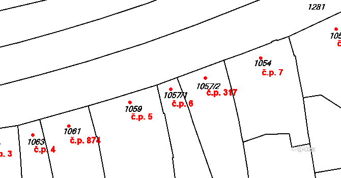 Hulín 6 na parcele st. 1057/1 v KÚ Hulín, Katastrální mapa
