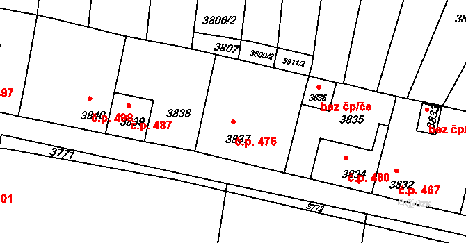 Mimoň I 476, Mimoň na parcele st. 3837 v KÚ Mimoň, Katastrální mapa