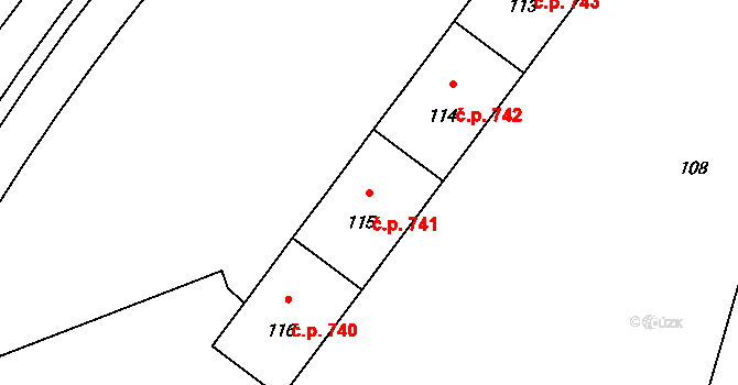 Lutyně 741, Orlová na parcele st. 115 v KÚ Horní Lutyně, Katastrální mapa