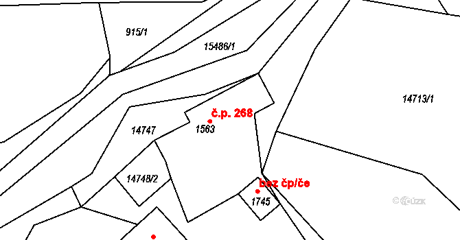 Hovězí 268 na parcele st. 1563 v KÚ Hovězí, Katastrální mapa