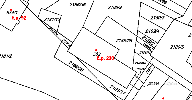 Lužná 230 na parcele st. 503 v KÚ Lužná u Vsetína, Katastrální mapa