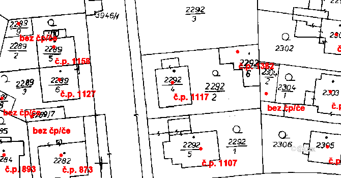 Poděbrady III 1117, Poděbrady na parcele st. 2292/4 v KÚ Poděbrady, Katastrální mapa