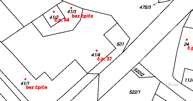 Stožice 37 na parcele st. 41/4 v KÚ Stožice, Katastrální mapa