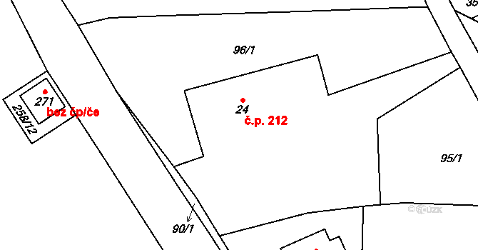 Sebranice 212 na parcele st. 24 v KÚ Pohora, Katastrální mapa