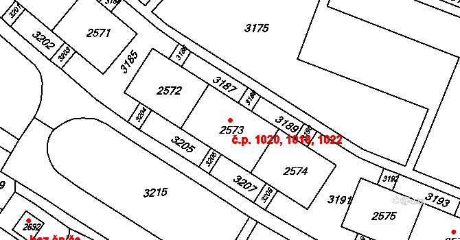 Slatina 1018,1020,1022, Brno na parcele st. 2572 v KÚ Slatina, Katastrální mapa