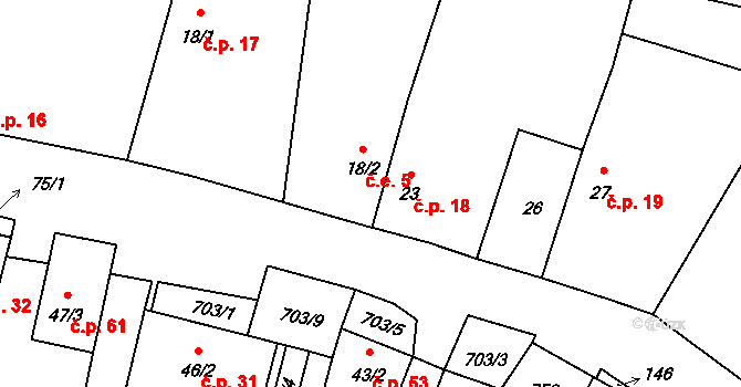 Třeskonice 18, Tuchořice na parcele st. 23 v KÚ Třeskonice, Katastrální mapa