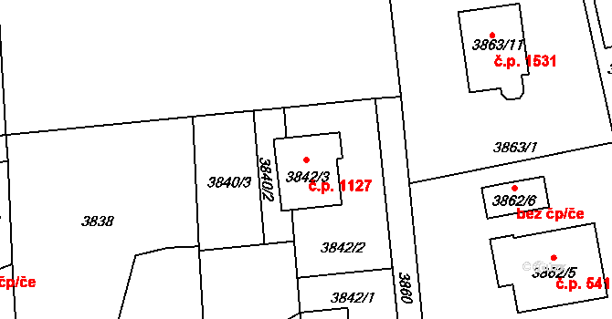 Frýdlant 1127, Frýdlant nad Ostravicí na parcele st. 3842/3 v KÚ Frýdlant nad Ostravicí, Katastrální mapa