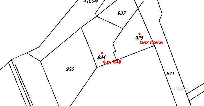 Jablunkov 935 na parcele st. 934 v KÚ Jablunkov, Katastrální mapa