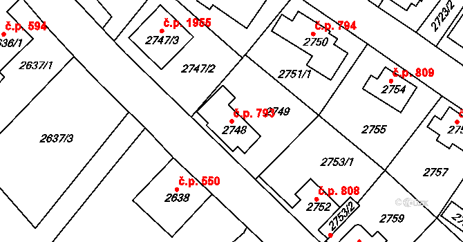 Sokolov 793 na parcele st. 2748 v KÚ Sokolov, Katastrální mapa