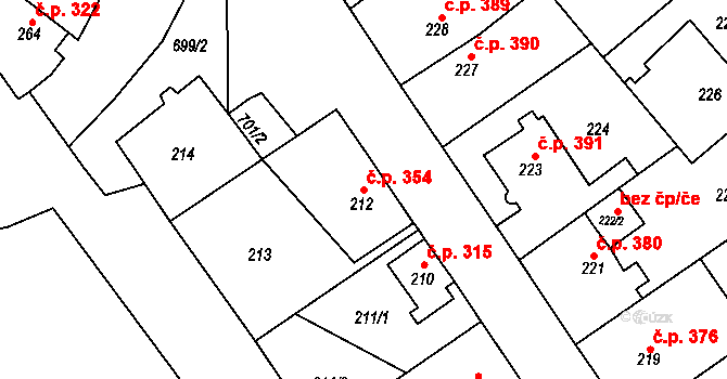 Svatava 354 na parcele st. 212 v KÚ Svatava, Katastrální mapa