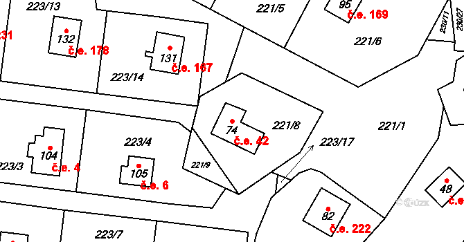 Malý Ratmírov 42, Blažejov na parcele st. 74 v KÚ Malý Ratmírov, Katastrální mapa